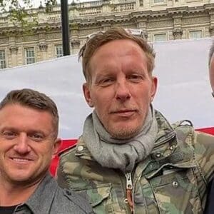 Richard Inman (right) with (l to r) South Wales UKIP activist and convicted fraudster Dan Morgan, Tommy Robinson, and Laurence Fox