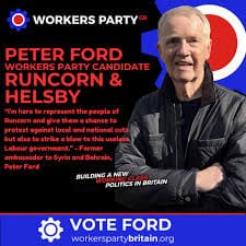 Peter Ford contests Runcorn by election for Workers Party