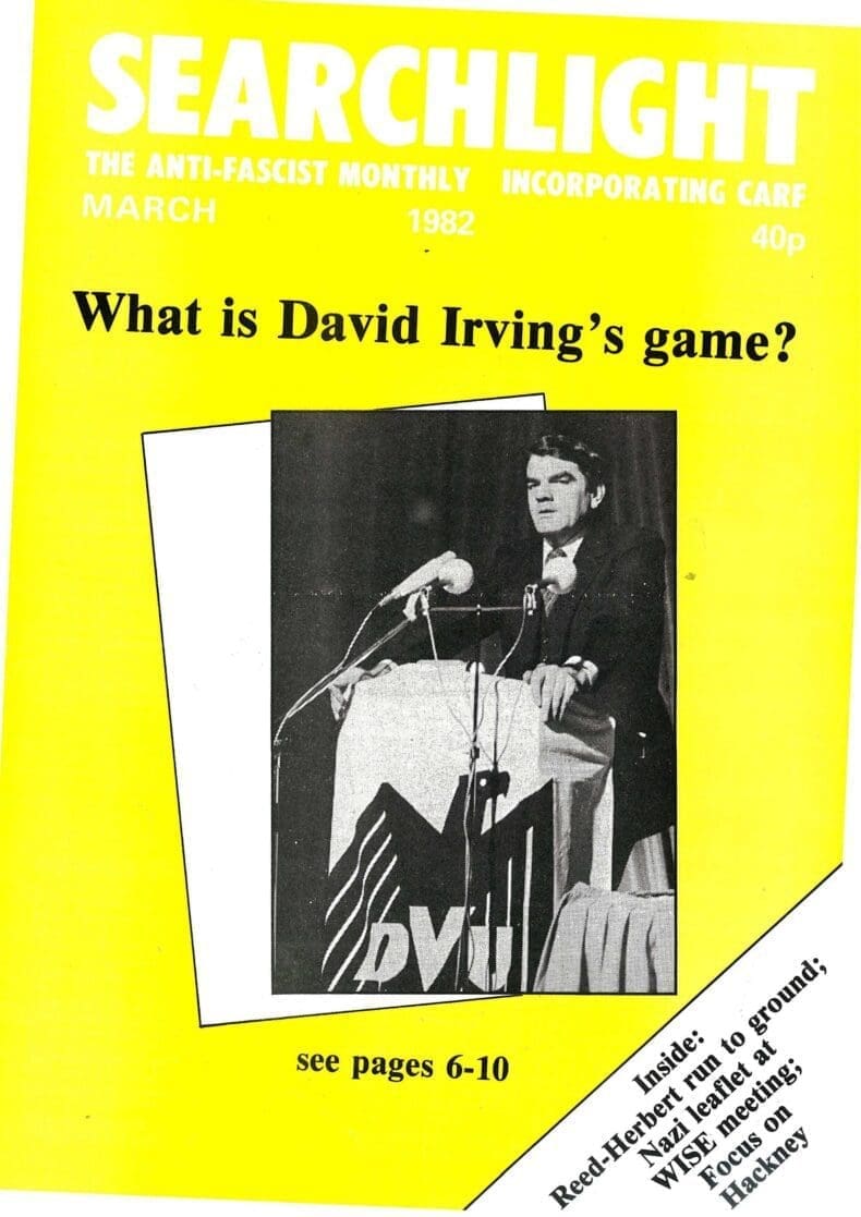 Searchlight's March 1982 issue, investigating David Irving