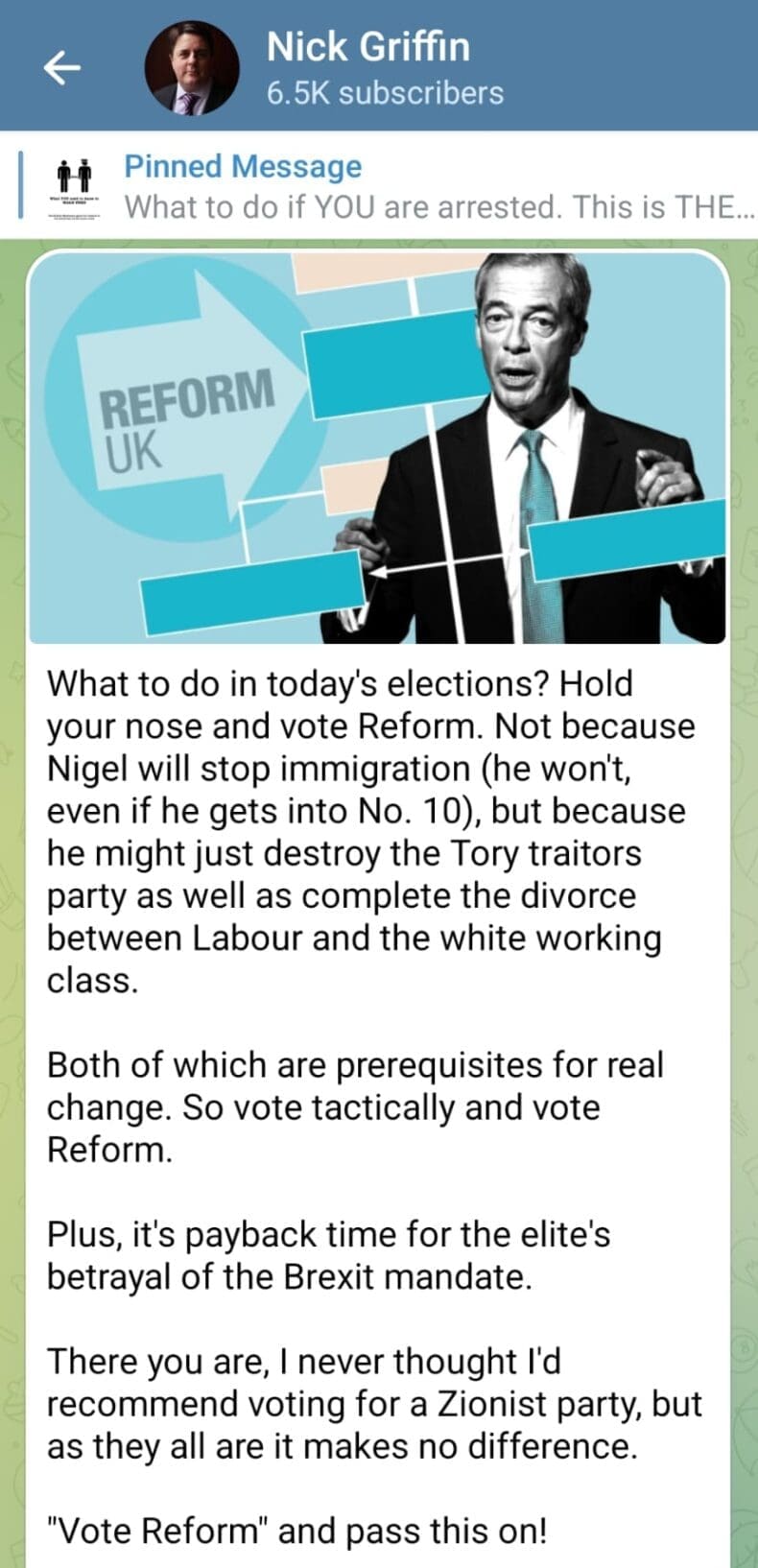 Nick Griffin says vote Reform