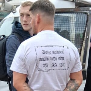 Ryan Ferguson (Hitler tee shirt) with James Harvey