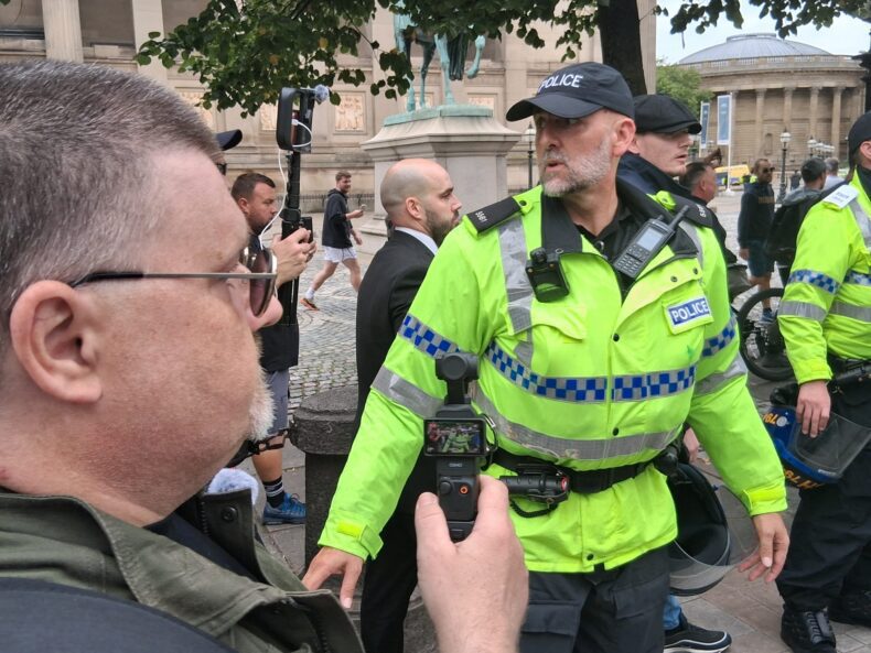 Tenconi leads UKIP supporters away, Liverpool 23 Aug 2025