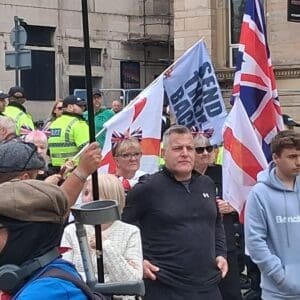 UKIP CHairman Ben Walker with demonstrators, Liverpool August 2025