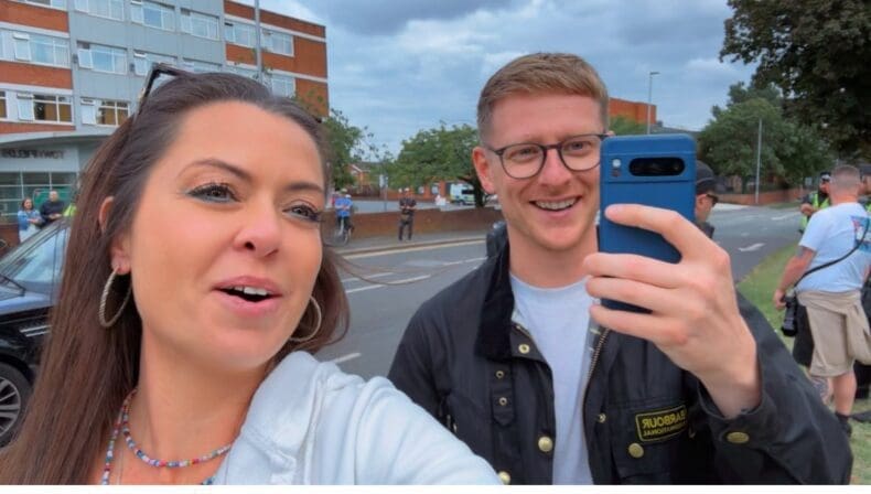 Clare Walsh at Altrincham with GBNP organiser Richard Donaldson