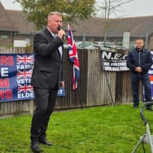 Paul Golding speaks at Faversham ani-immigration rally