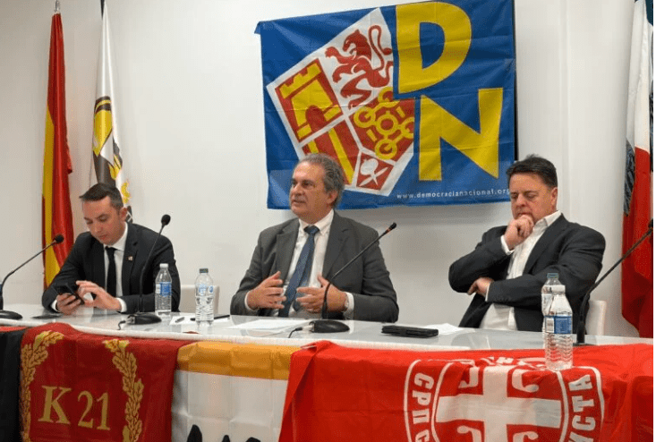 Fiore and Nick Griffin at AFP conference Madrid Nov 2025