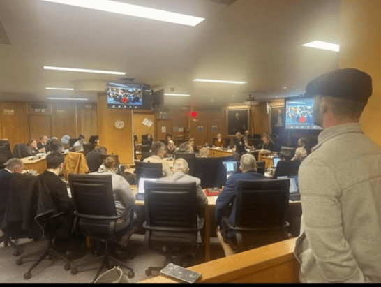 Harry Hilden with Demonstrators at Swaleside council meeting Dec 2025