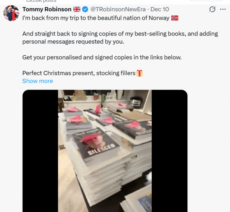 Tommy Robinson selling books
