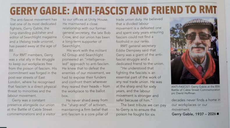 RMT tribute to Gerry gable