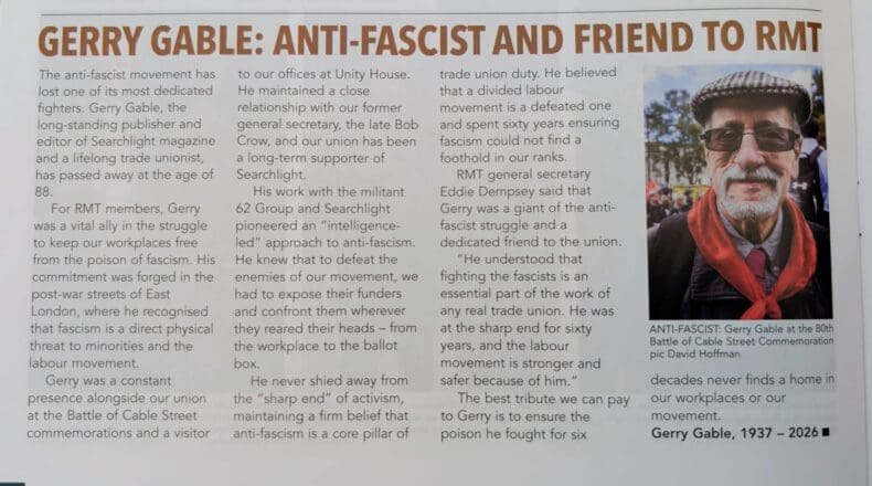 RMT tribute to Gerry gable