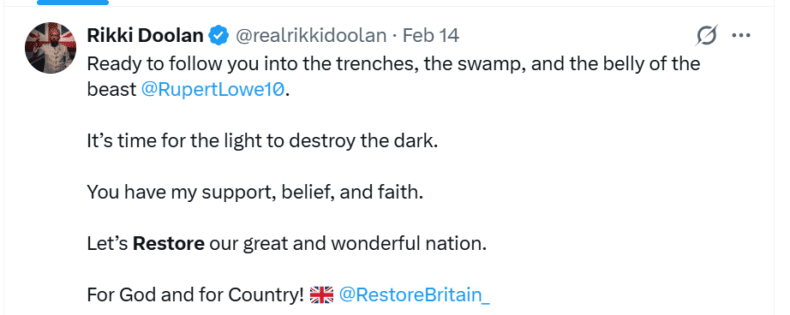 Rikki Doolan support Lowe