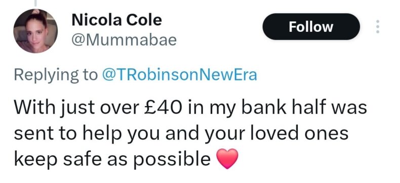 Single mum donates to Tommy Robinson