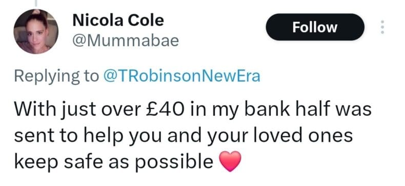 Single mum donates to Tommy Robinson