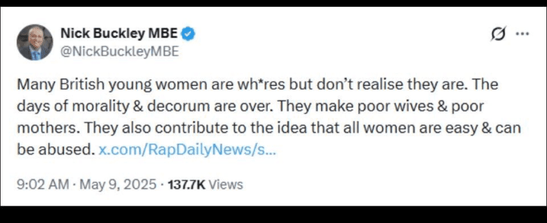 Nick Buckley post about women