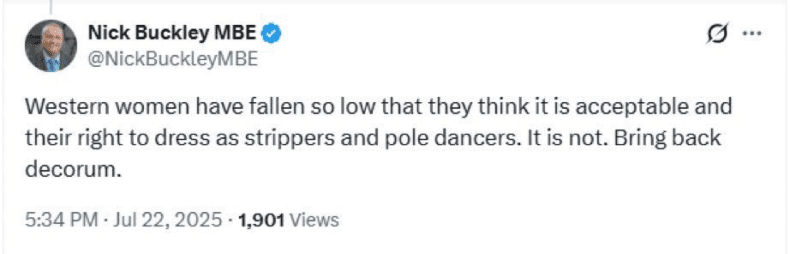 Nick Buckley post about women