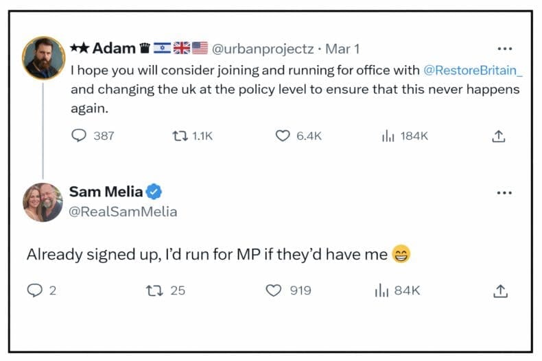 Melia joins Patriotic Alternative