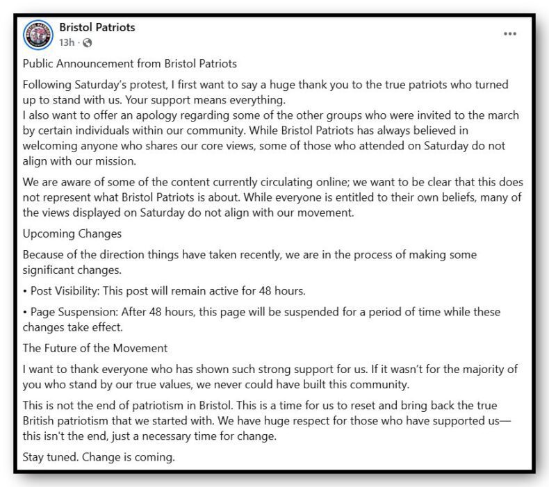 Bristol Patriots shutdown