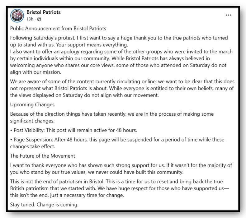 Bristol Patriots shutdown