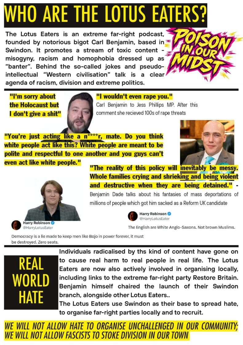 Swindon Lotus Eaters counter demo leaflet