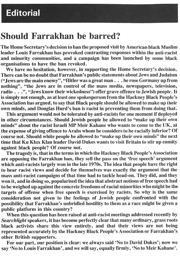 Searchlight editorial re Farrakhan